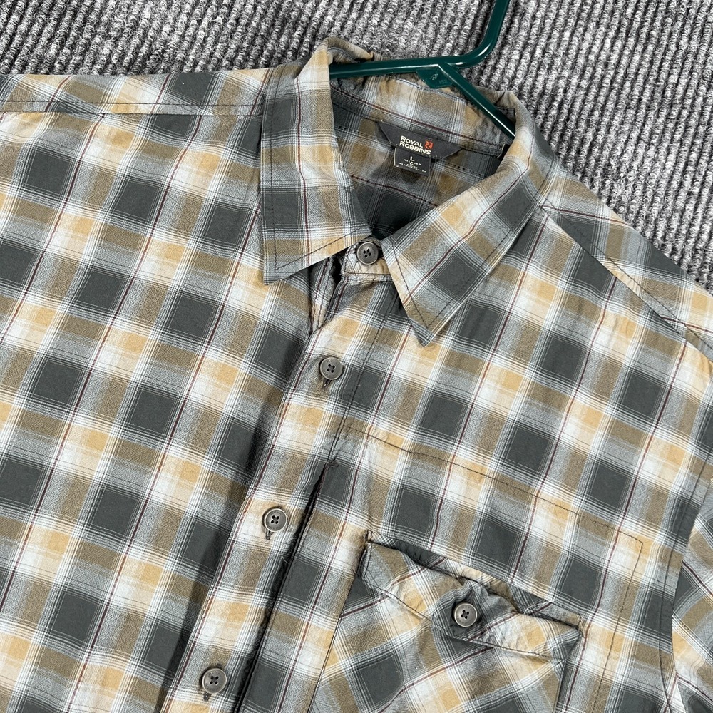 Royal Robbins Shirt Mens Large Gray Plaid Short Sleeve Button Up Casual Outdoor